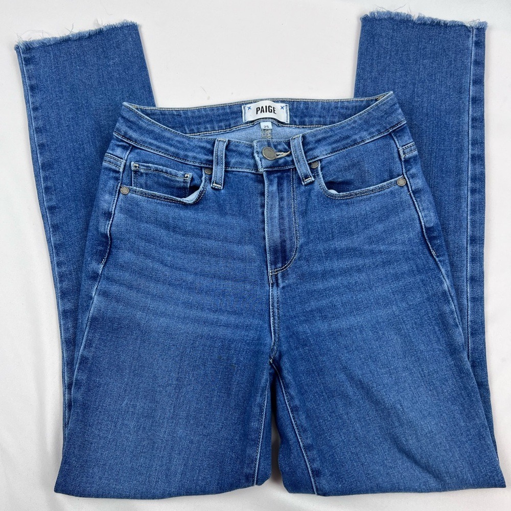 Paige Hoxton Slim High Rise Raw Hem‎ Jeans Blue Medium Wash Womens 25